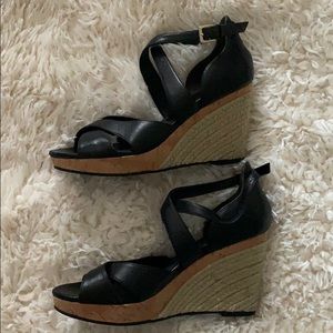 Cole Haan Black Leather Wedge Woven